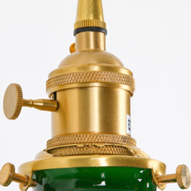 Messing kleiner Anhänger Beleuchtung Vintage Greenglas 1-Kopf-Hanglampe mit Drehschalter