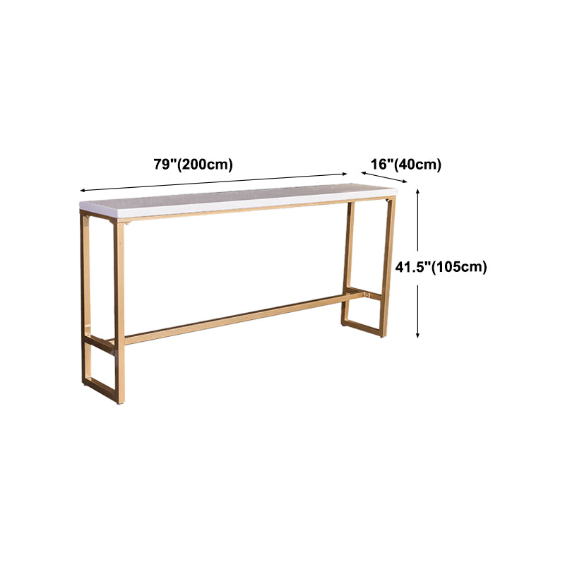 White Glam Style Bar Table Wood Rectangular Bar Table with Metal Base