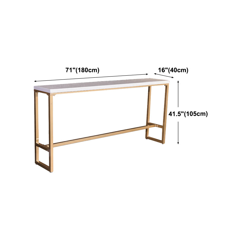 White Glam Style Bar Table Wood Rectangular Bar Table with Metal Base