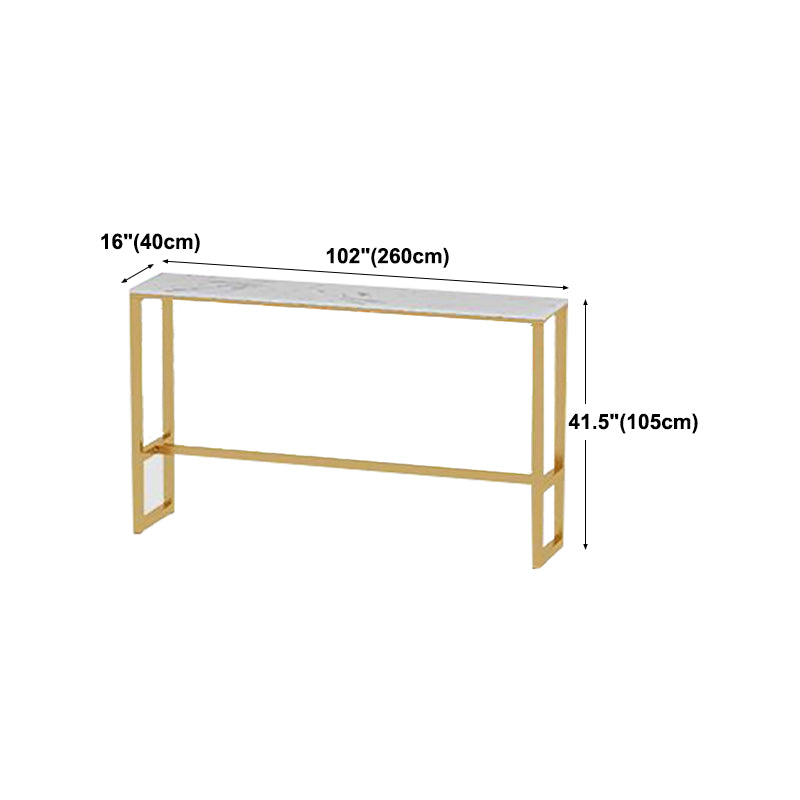 Glam White Marble Pub Table with Rectangle Table Top Gold Trestle Table - 42" H