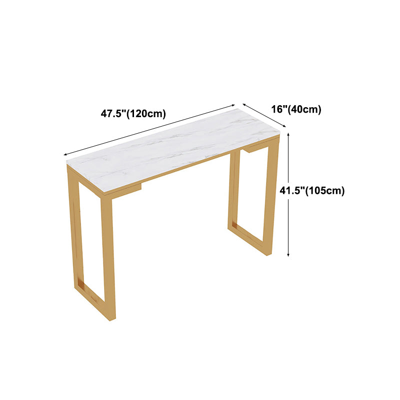 Glam White Marble Table with Rectangle Table Top Gold Sled Table - 42" H