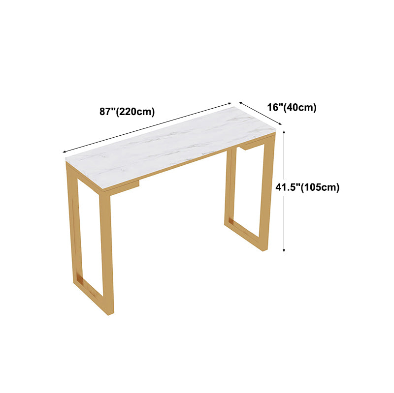 Glam White Marble Table with Rectangle Table Top Gold Sled Table - 42" H