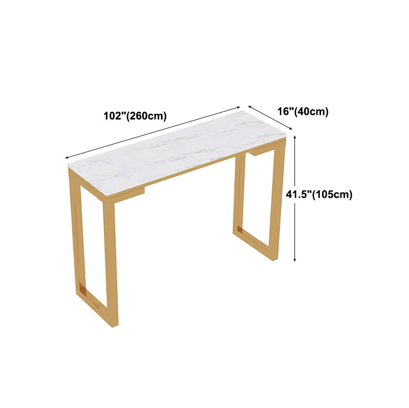 Glam White Marble Table with Rectangle Table Top Gold Sled Table - 42" H