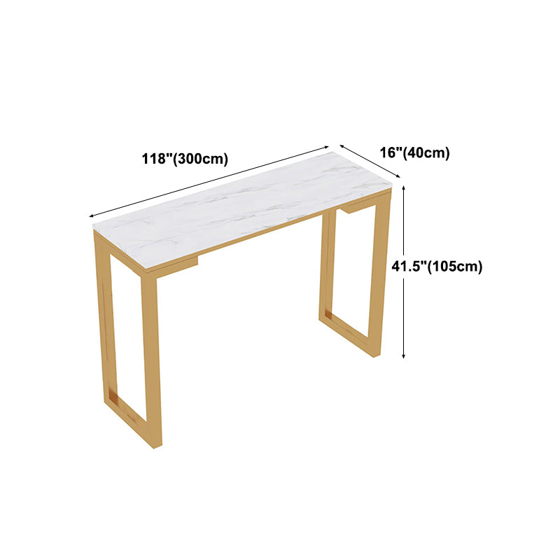 Glam White Marble Table with Rectangle Table Top Gold Sled Table - 42" H