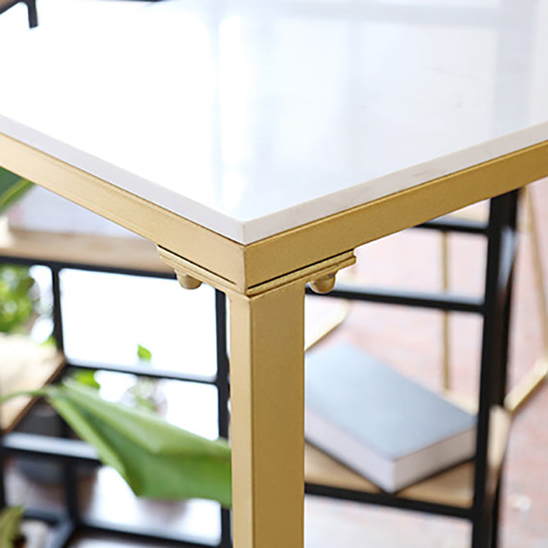 Glam White Marble Bar Table with Rectangle Table Top Gold Trestle Table - 42" H