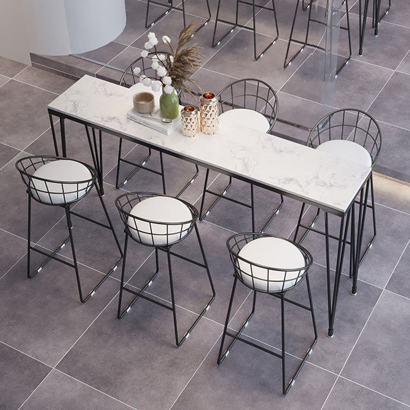 White Modern Style Rectangle Bar Table in Faux Marble and Metal Bar Table, Only Table