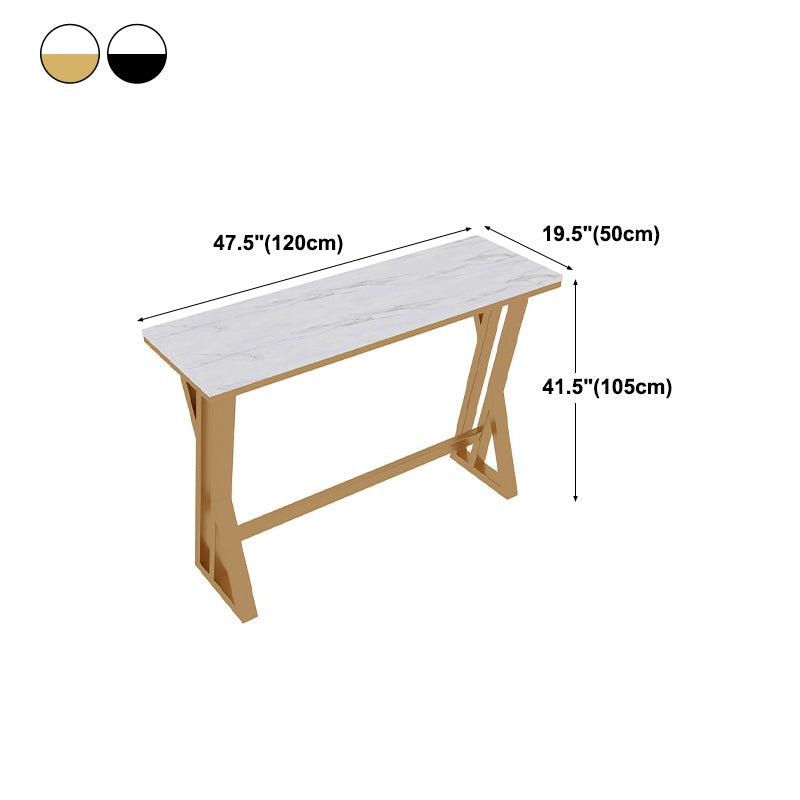 Glam White Marble Pub Table with Rectangle Table Top Trestle Table - 42" H