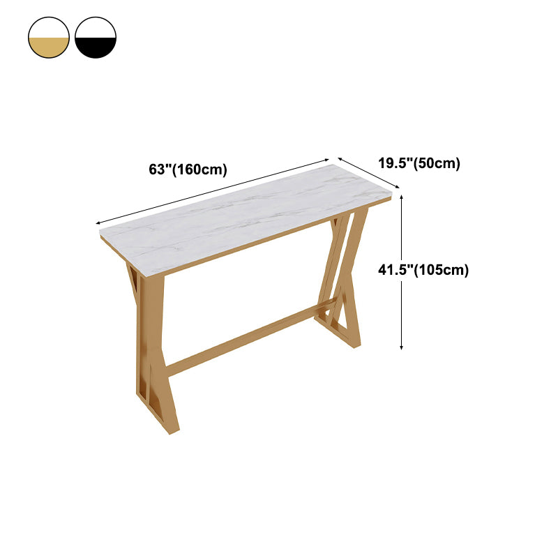 Glam White Marble Pub Table with Rectangle Table Top Trestle Table - 42" H