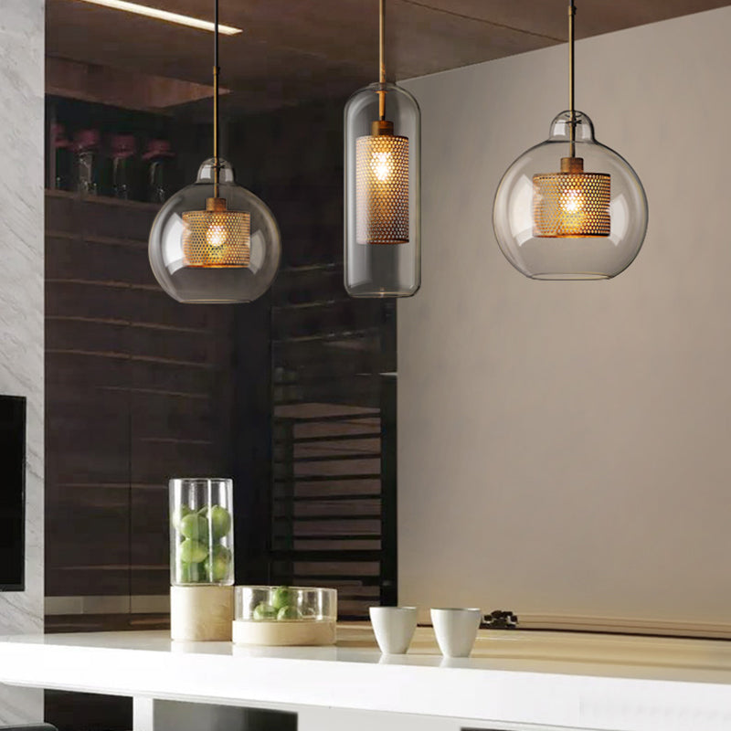 Luz de colgante de vidrio industrial iluminación colgante para el hogar para sala de estar