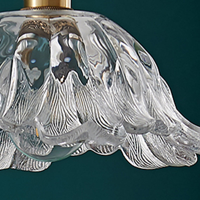 Klares strukturiertes Glas Messing Anhänger Blumen 1-Licht Vintage Hanging Light für Esszimmer