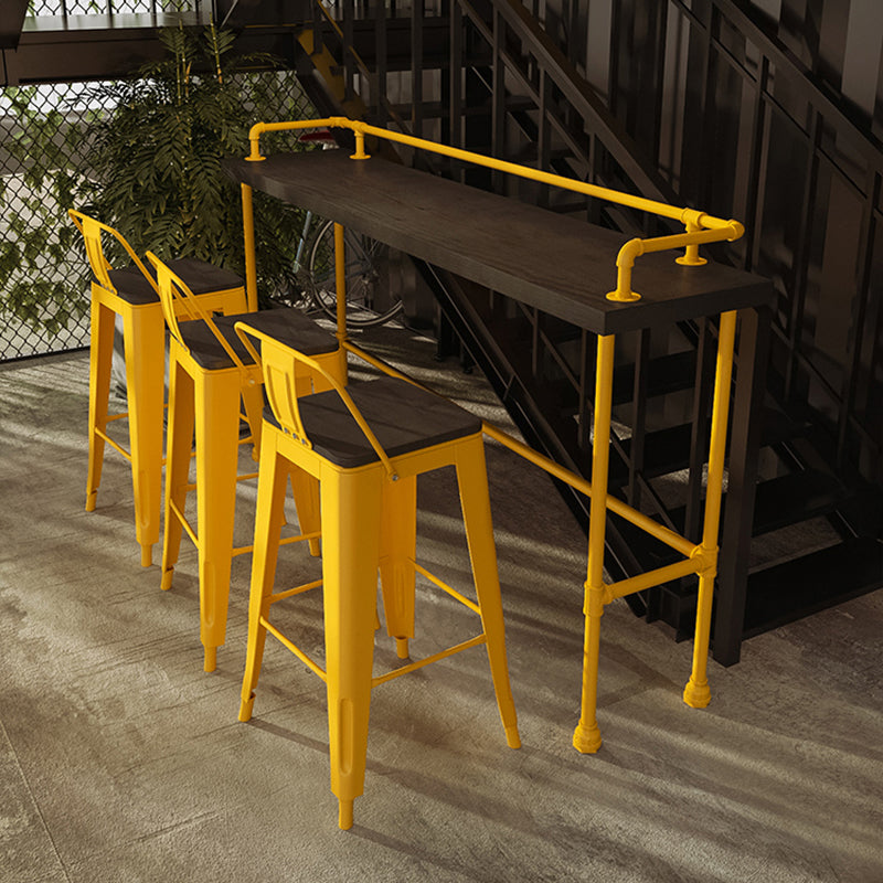 Industrial Black Wood Bar Table with Rectangle Table Top Yellow Trestle Table - 42" H