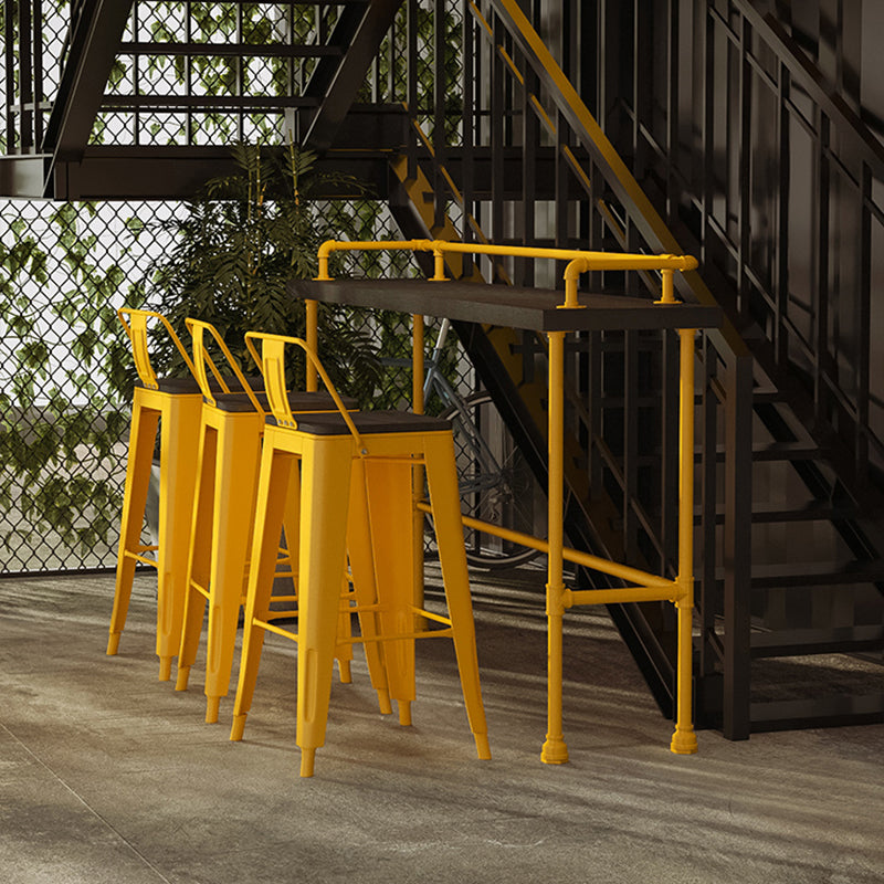 Industrial Black Wood Pub Table with Rectangle Table Top Yellow Trestle Table - 42" H