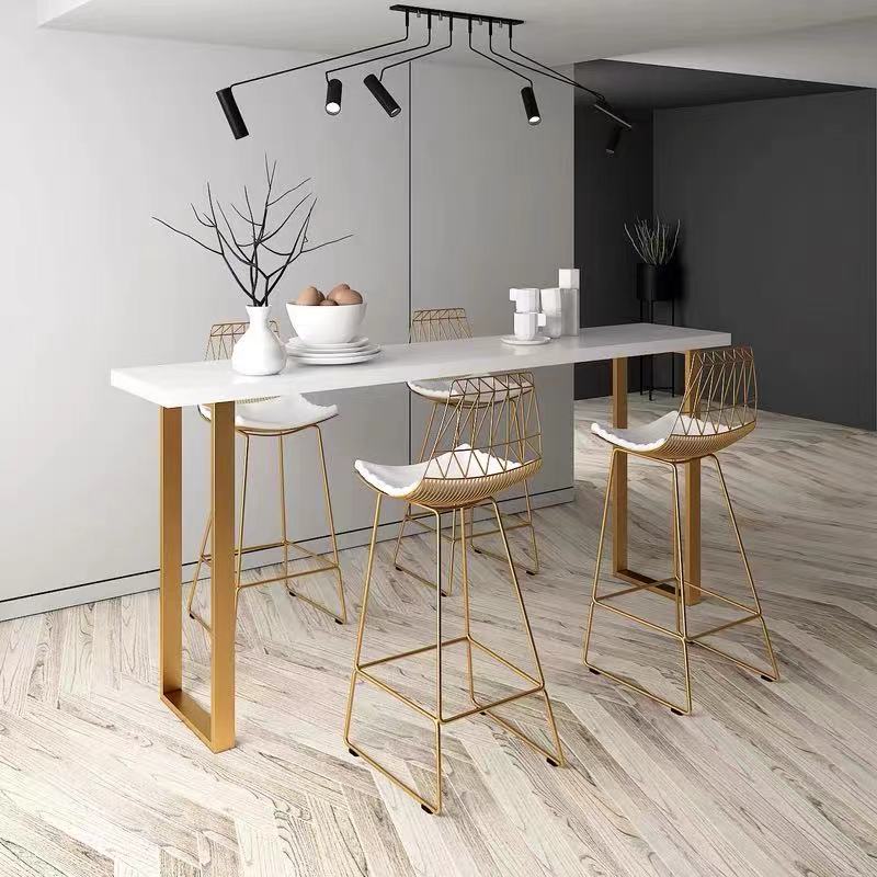 White Glam Style Bar Table in Metal and Faux Marble Bar Table Milk Tea Shop Bar Table