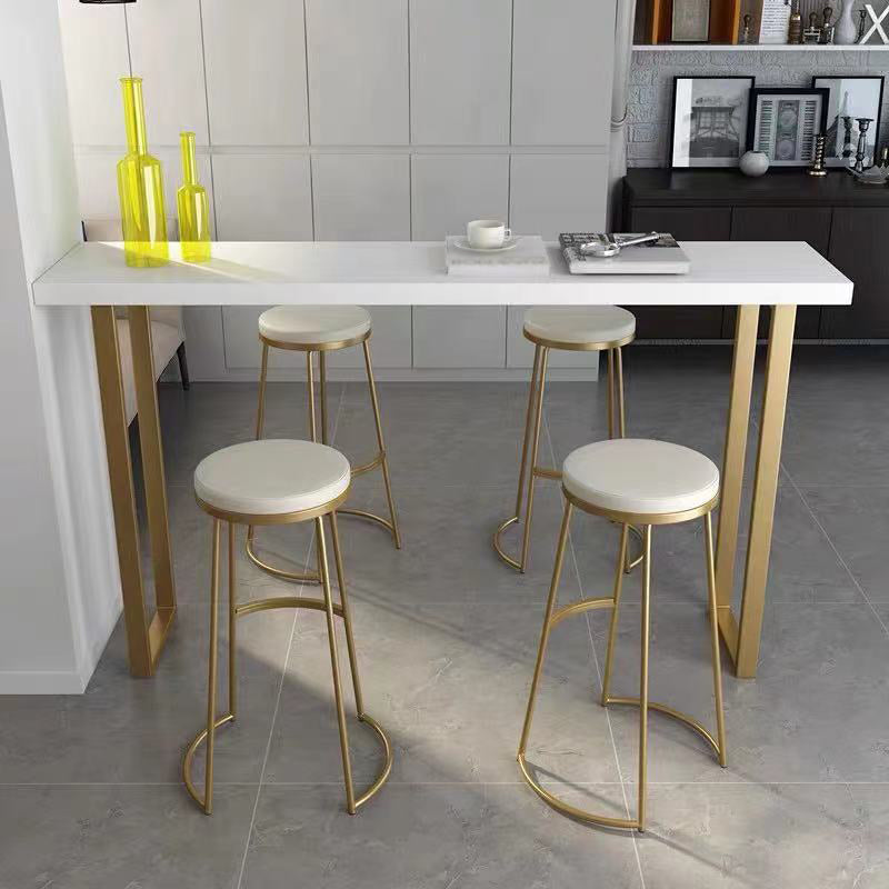 White Glam Style Bar Table in Metal and Faux Marble Bar Table Milk Tea Shop Bar Table