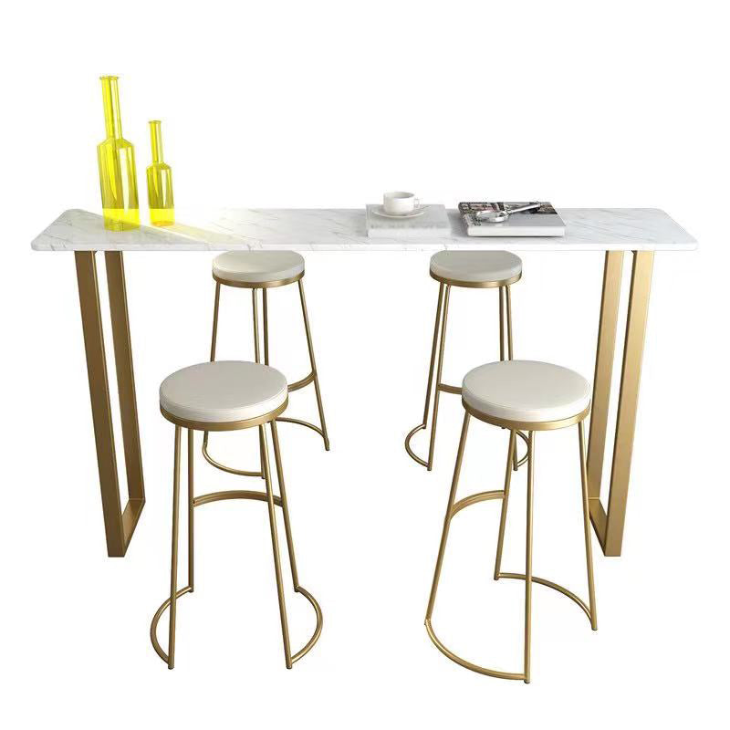 White Glam Style Bar Table in Metal and Faux Marble Bar Table Milk Tea Shop Bar Table