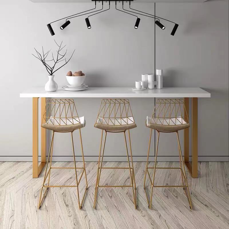 White Glam Style Bar Table in Metal and Faux Marble Bar Table Milk Tea Shop Bar Table