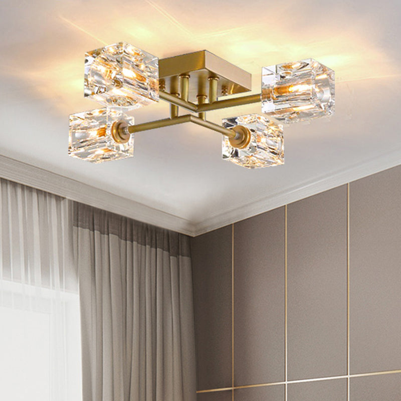 Cube contemporain Flush Lightture Crystal Flush Mount Lights pour le salon