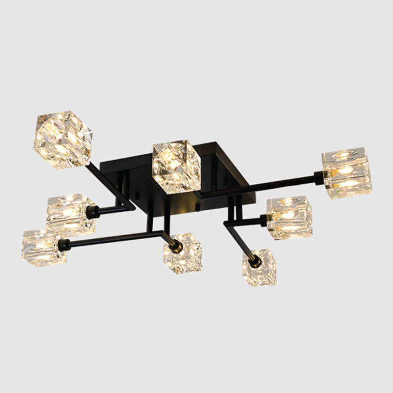 Contemporary Cube Flush Light Fixture Crystal Flush Mount Lights for Living Room