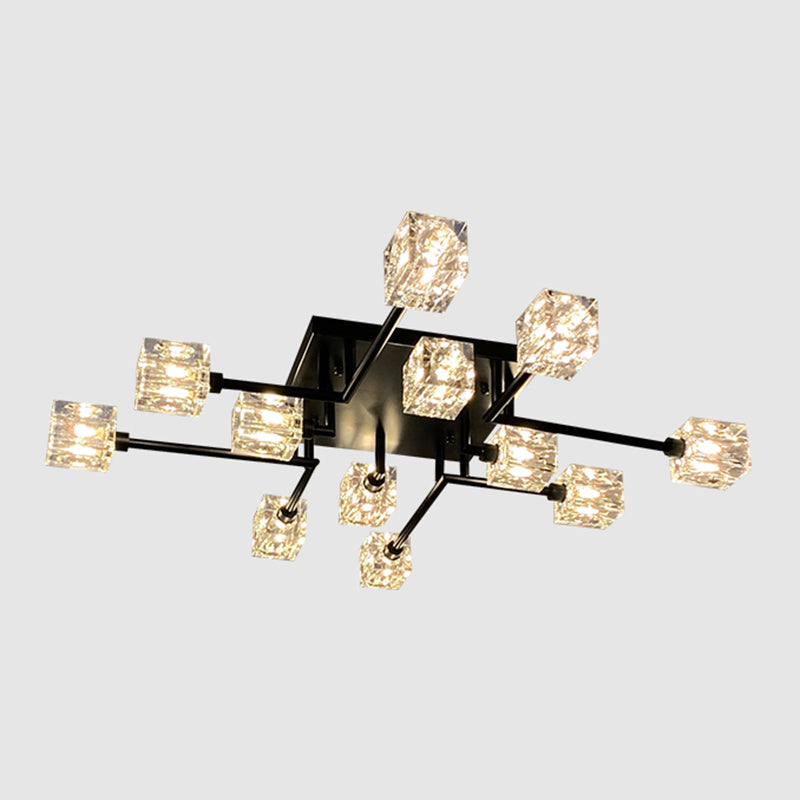 Contemporary Cube Flush Light Fixture Crystal Flush Mount Lights for Living Room