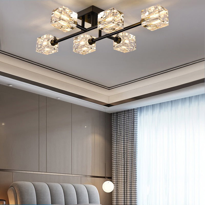 Cube contemporain Flush Lightture Crystal Flush Mount Lights pour le salon