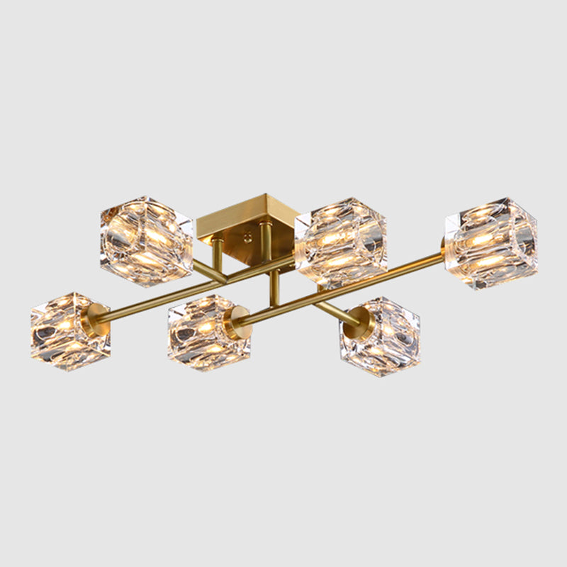 Contemporary Cube Flush Light Fixture Crystal Flush Mount Lights for Living Room