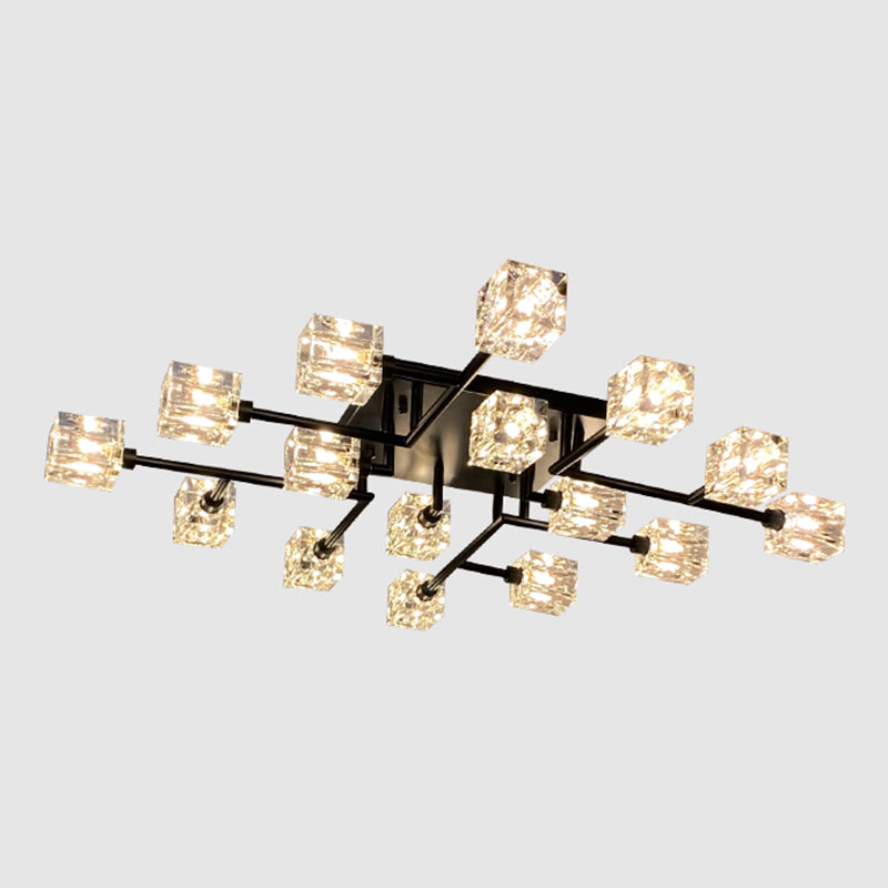 Contemporary Cube Flush Light Fixture Crystal Flush Mount Lights for Living Room