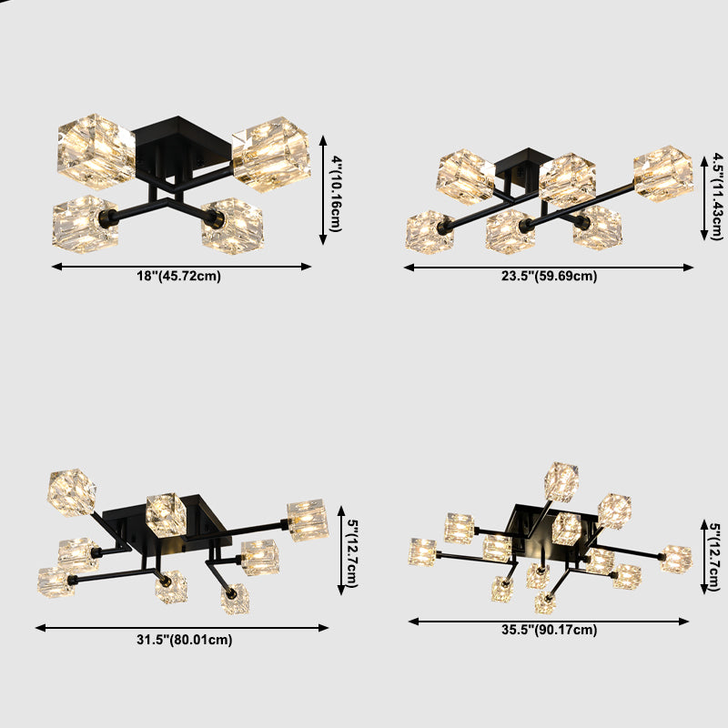 Cube contemporain Flush Lightture Crystal Flush Mount Lights pour le salon