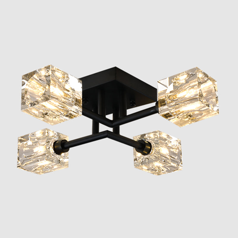 Contemporary Cube Flush Light Fixture Crystal Flush Mount Lights for Living Room