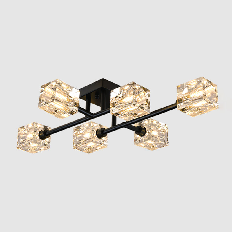 Contemporary Cube Flush Light Fixture Crystal Flush Mount Lights for Living Room