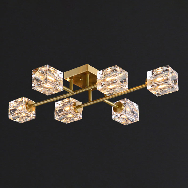 Contemporary Cube Flush Light Fixture Crystal Flush Mount Lights for Living Room