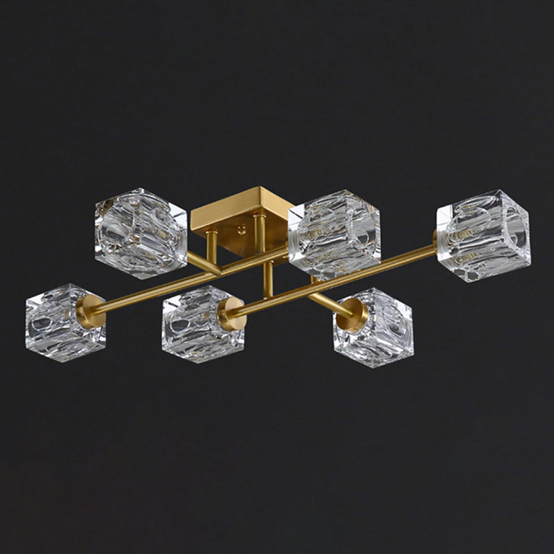 Contemporary Cube Flush Light Fixture Crystal Flush Mount Lights for Living Room