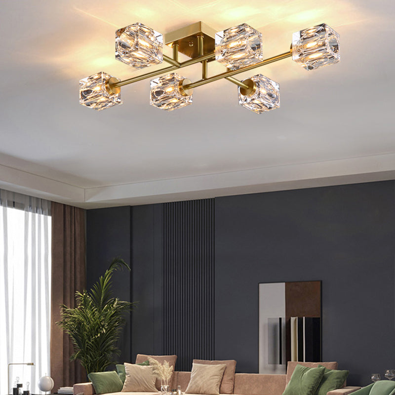 Contemporary Cube Flush Light Fixture Crystal Flush Mount Lights for Living Room