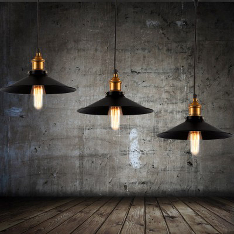 Zwarte industriële hanglamp 1-licht kegelhangend plafondlicht voor eetkamer