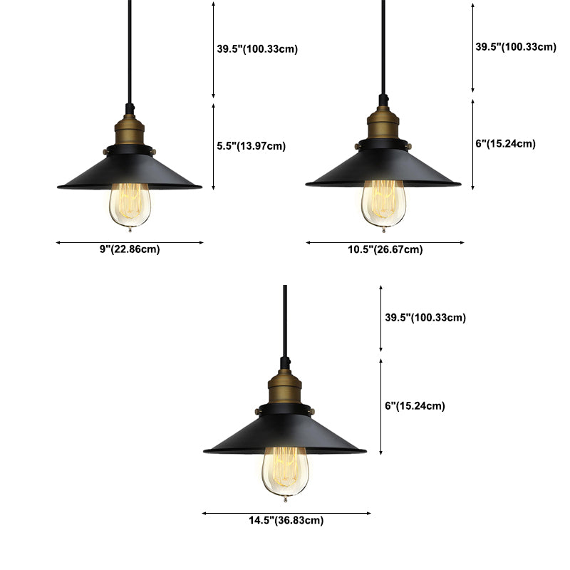 Zwarte industriële hanglamp 1-licht kegelhangend plafondlicht voor eetkamer