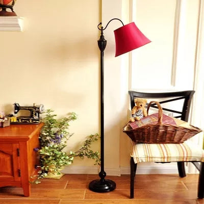 Contemporary Black Base Floor Lamp Bucket Shade One Light Metal Floor Light for Living Room