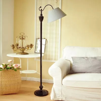 Contemporary Black Base Floor Lamp Bucket Shade One Light Metal Floor Light for Living Room