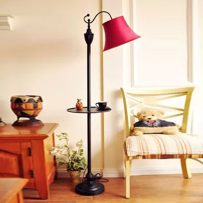 Contemporary Black Base Floor Lamp Bucket Shade One Light Metal Floor Light for Living Room