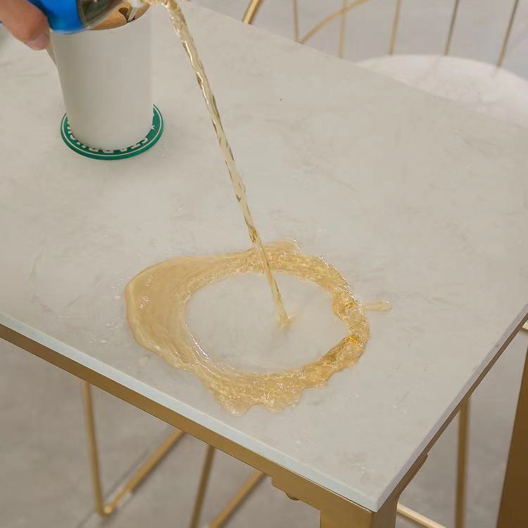 Glam White Marble Counter Table with Rectangle Table Top Gold Trestle Table, Only Table