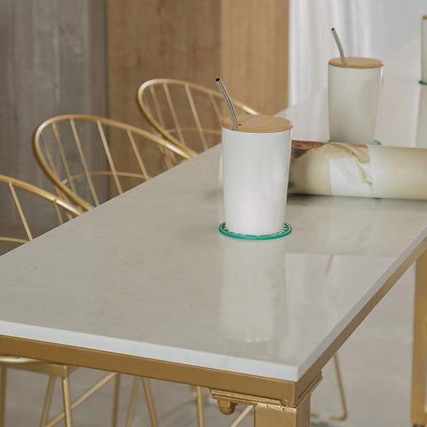 Glam White Marble Counter Table with Rectangle Table Top Gold Trestle Table, Only Table