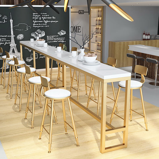 Glam White Marble Counter Table with Rectangle Table Top Gold Trestle Table, Only Table