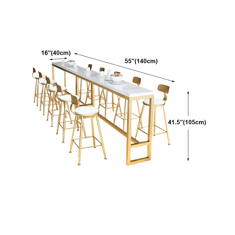 Glam White Marble Counter Table with Rectangle Table Top Gold Trestle Table, Only Table