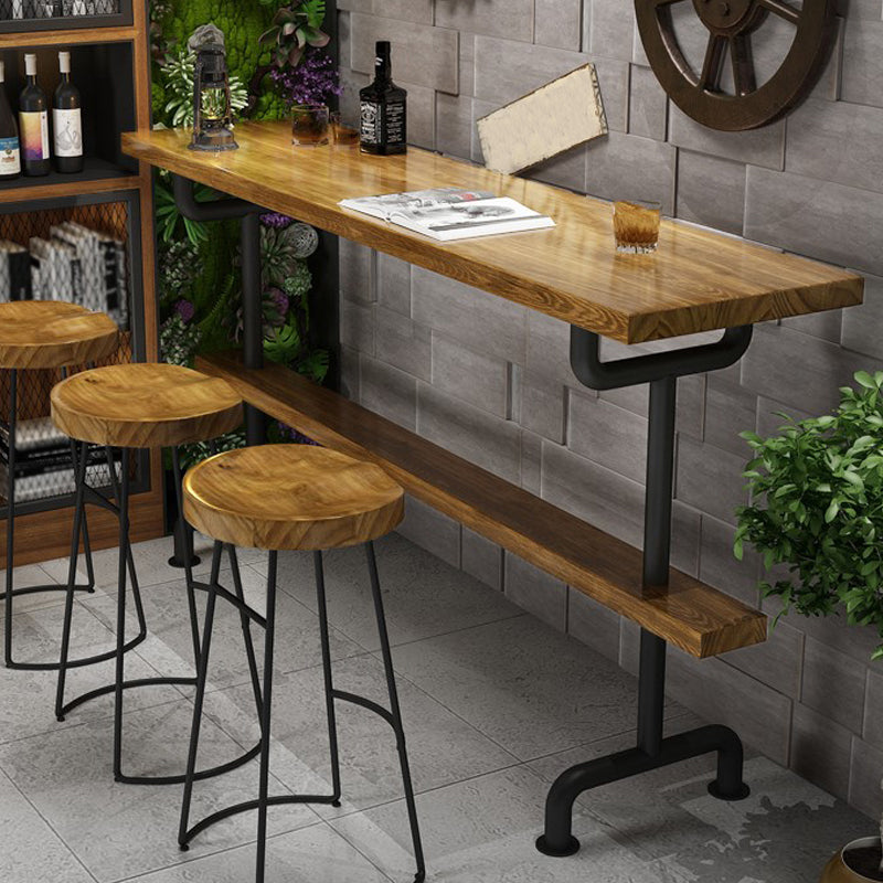 Light Brown Industrial Style Bar Table in Iron and Solid Wood Bar Table