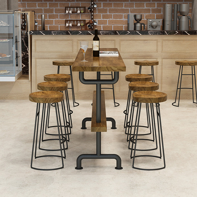 Light Brown Industrial Style Bar Table in Iron and Solid Wood Bar Table