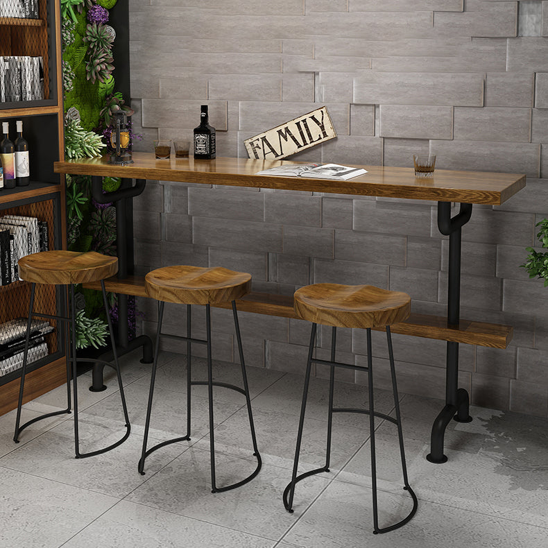 Light Brown Industrial Style Bar Table in Iron and Solid Wood Bar Table