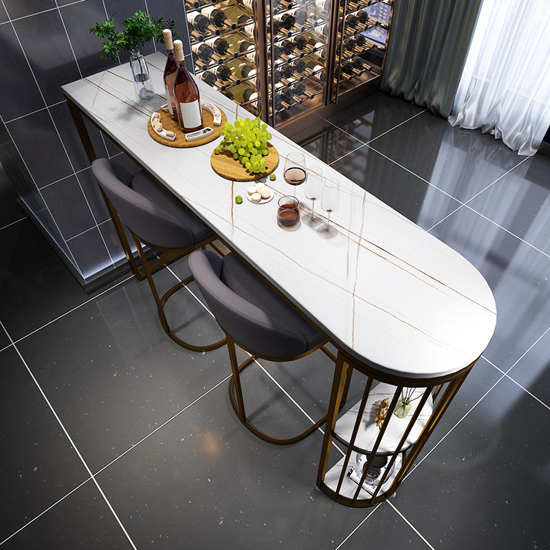 Modern White Marble Bar Table with Specialty Table Top Black Double Pedestal Table - 42" H