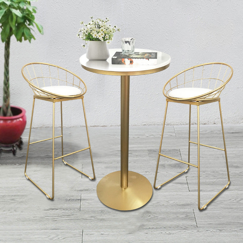 White Glam Style Ropund Table in Iron and Wood Table Milk Tea Shop Bar Table