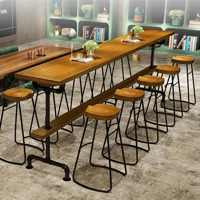 Brown Industrial Style Bar Table Solid Wood Casual Bar Table with Metal Base