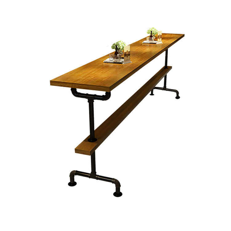 Brown Industrial Style Bar Table Solid Wood Casual Bar Table with Metal Base