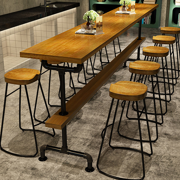 Brown Industrial Style Bar Table Solid Wood Casual Bar Table with Metal Base