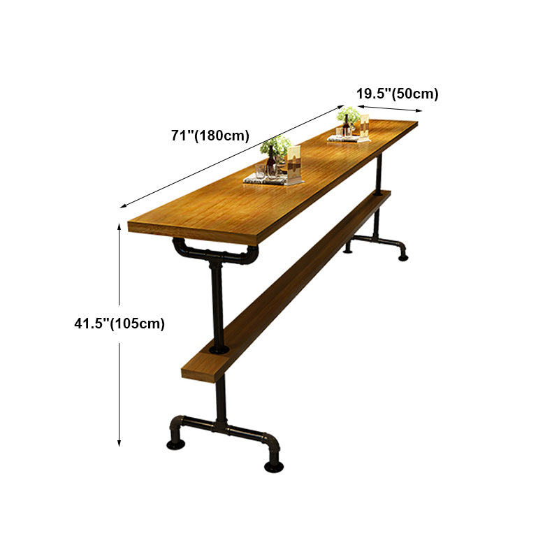 Brown Industrial Style Bar Table Solid Wood Casual Bar Table with Metal Base